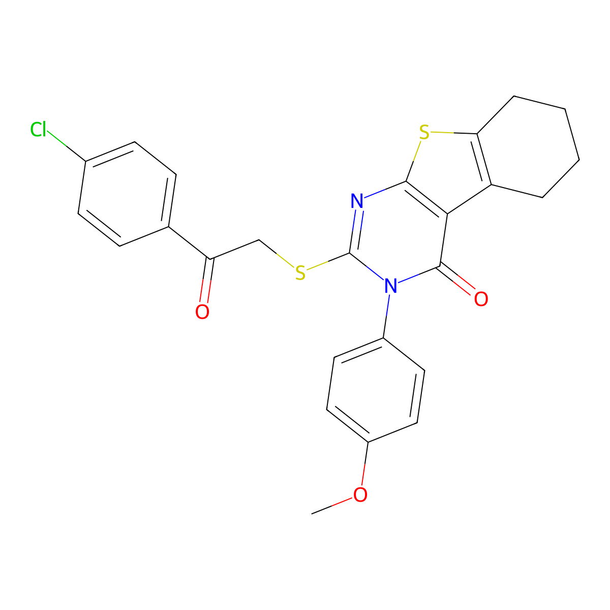 2-((2-(4-Chlorophenyl)-2-oxoethyl)sulfanyl)-3-(4-methoxyphenyl)-5,6,7,8-tetrahydro(1)benzothieno(2,3-D)pyrimidin-4(3H)-one molecular structure, CAS 312585-66-3