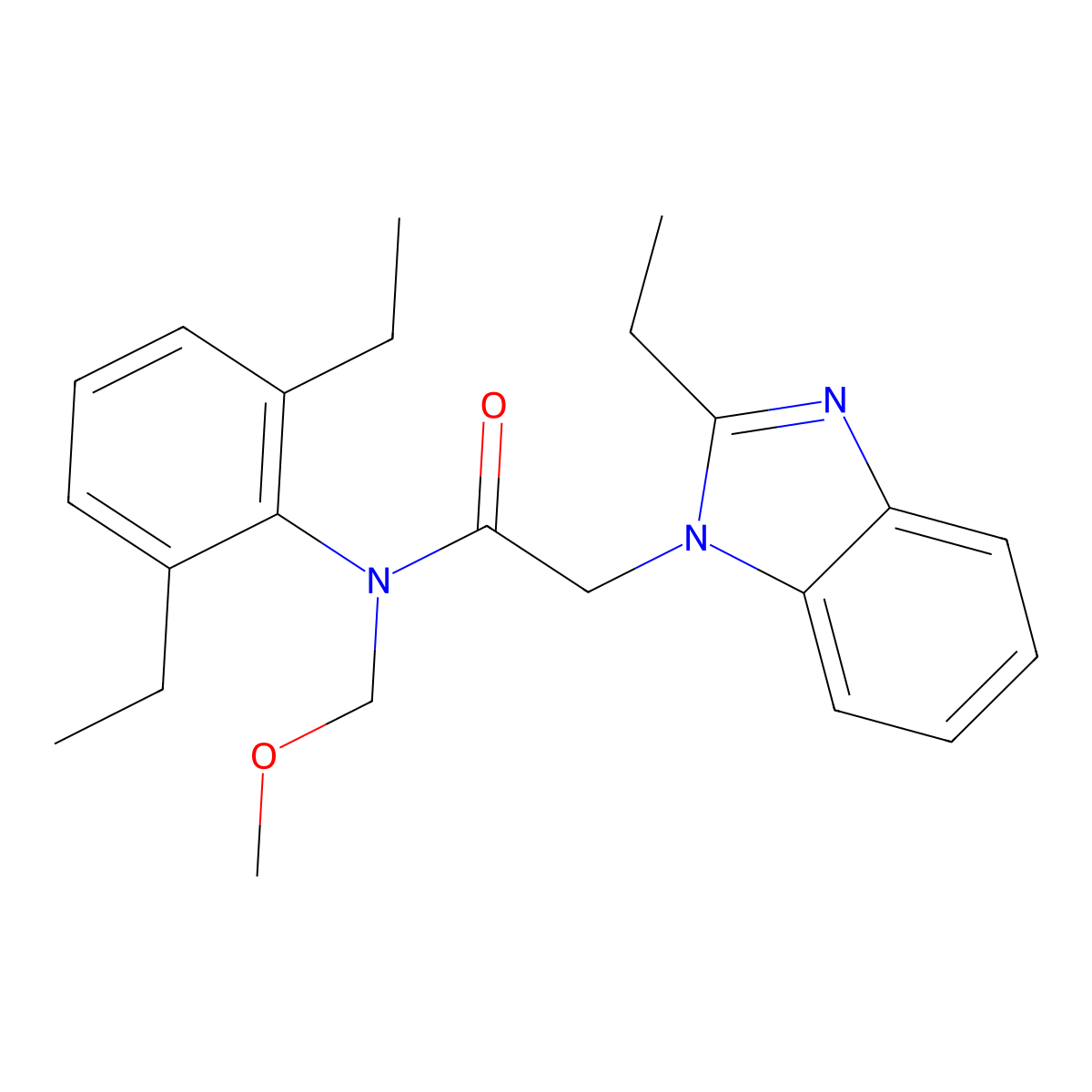 N-(2,6-diethylphenyl)-2-(2-ethyl-1H-benzimidazol-1-yl)-N-(methoxymethyl)acetamide molecular structure, CAS 312585-85-6