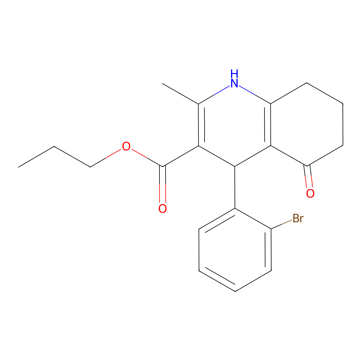 Propyl 4-(2-bromophenyl)-2-methyl-5-oxo-1,4,5,6,7,8-hexahydroquinoline-3-carboxylate molecular structure, CAS 312585-91-4