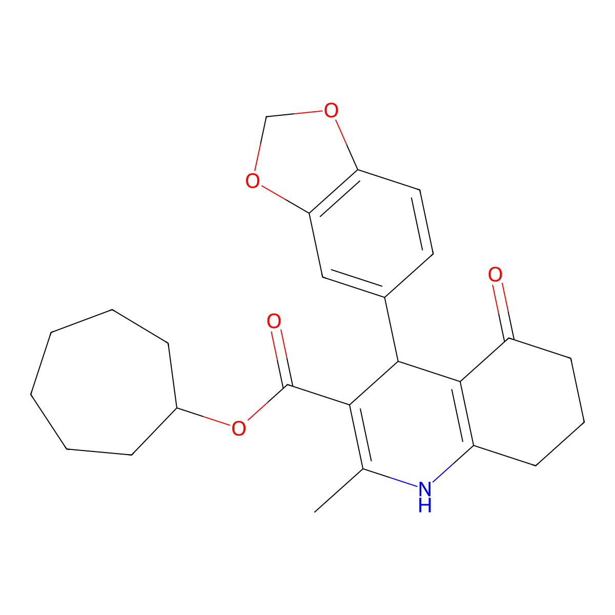 Cycloheptyl 4-(1,3-benzodioxol-5-yl)-2-methyl-5-oxo-1,4,5,6,7,8-hexahydroquinoline-3-carboxylate molecular structure, CAS 312585-95-8