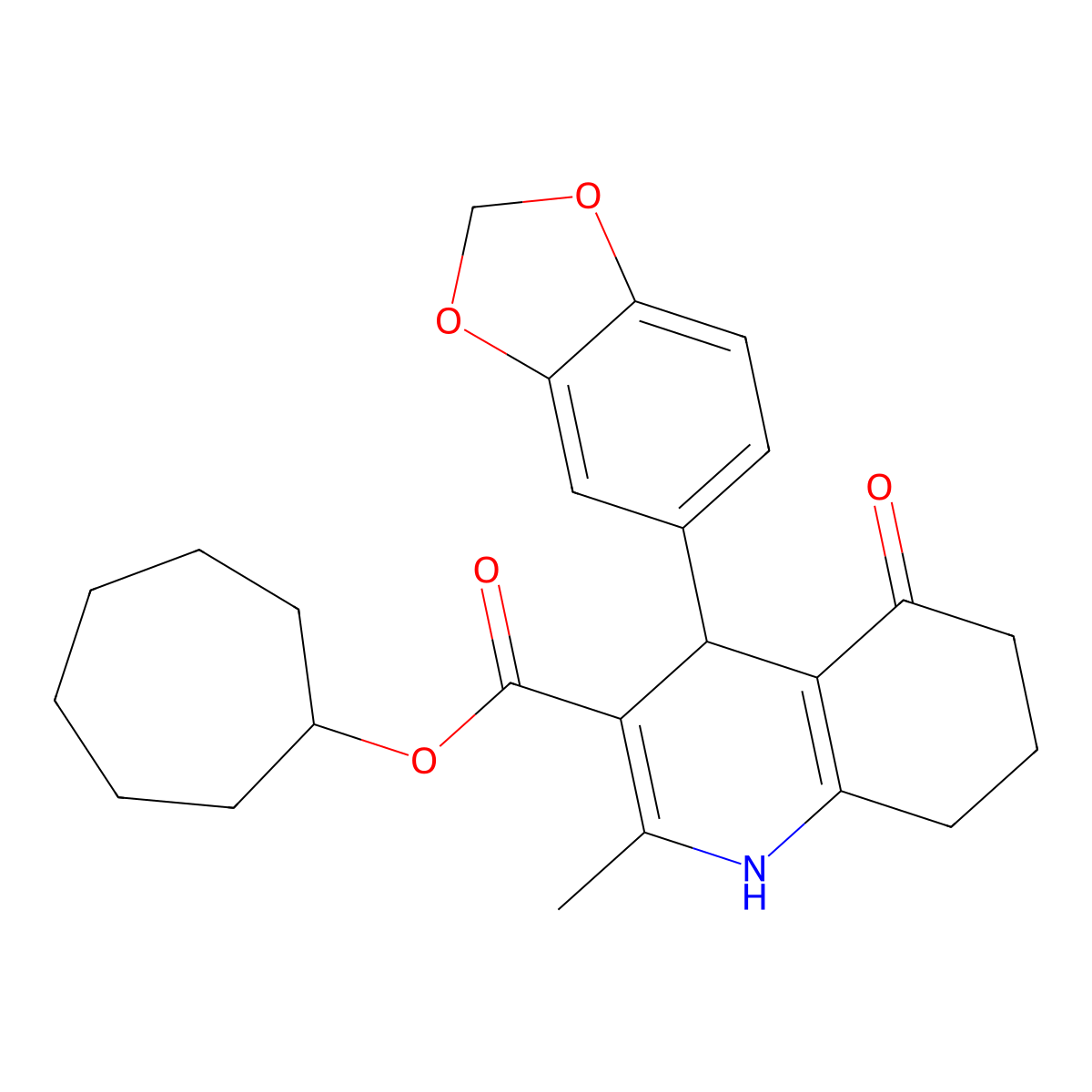 Cycloheptyl 4-(1,3-benzodioxol-5-yl)-2-methyl-5-oxo-1,4,5,6,7,8-hexahydroquinoline-3-carboxylate molecular structure, CAS 312585-95-8