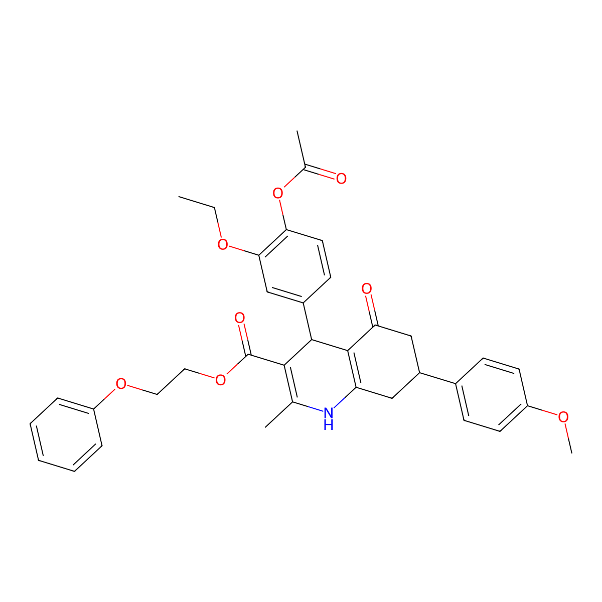 2-Phenoxyethyl 4-[4-(acetyloxy)-3-ethoxyphenyl]-7-(4-methoxyphenyl)-2-methyl-5-oxo-1,4,5,6,7,8-hexahydroquinoline-3-carboxylate molecular structure, CAS 312585-97-0