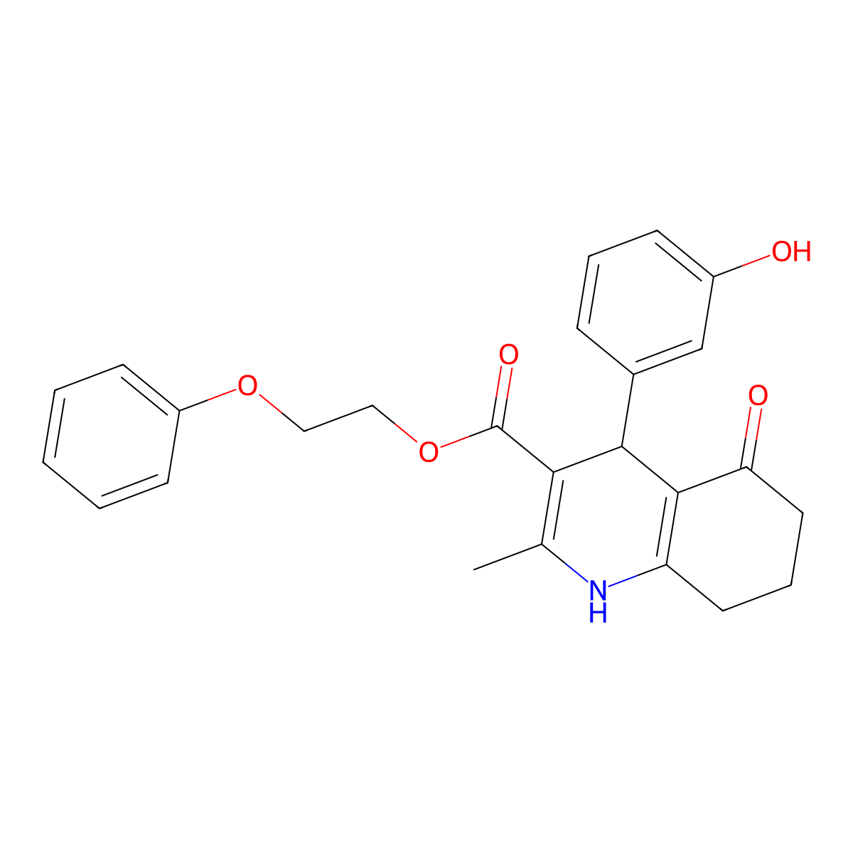2-Phenoxyethyl 4-(3-hydroxyphenyl)-2-methyl-5-oxo-1,4,5,6,7,8-hexahydroquinoline-3-carboxylate molecular structure, CAS 312586-06-4