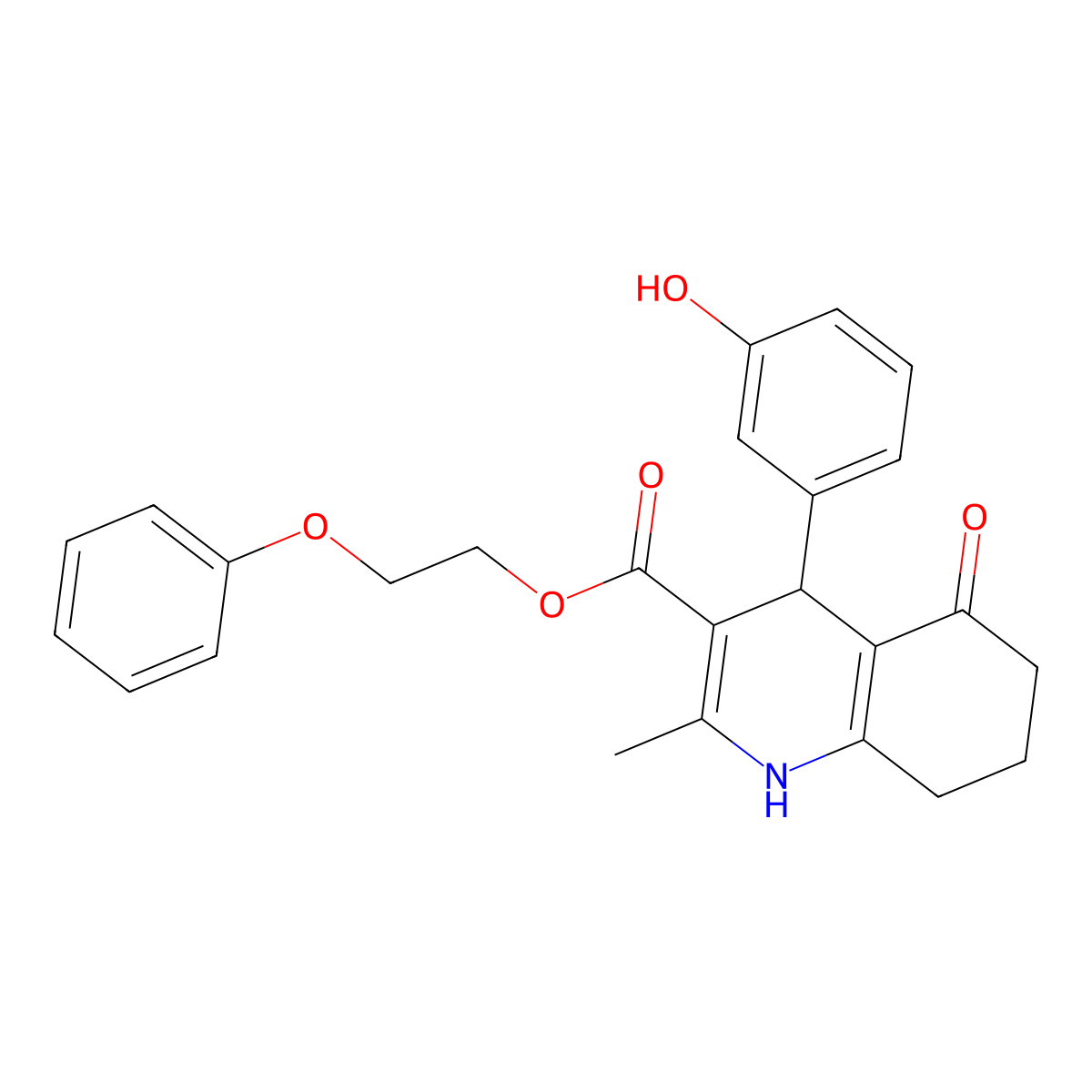 2-Phenoxyethyl 4-(3-hydroxyphenyl)-2-methyl-5-oxo-1,4,5,6,7,8-hexahydroquinoline-3-carboxylate molecular structure, CAS 312586-06-4