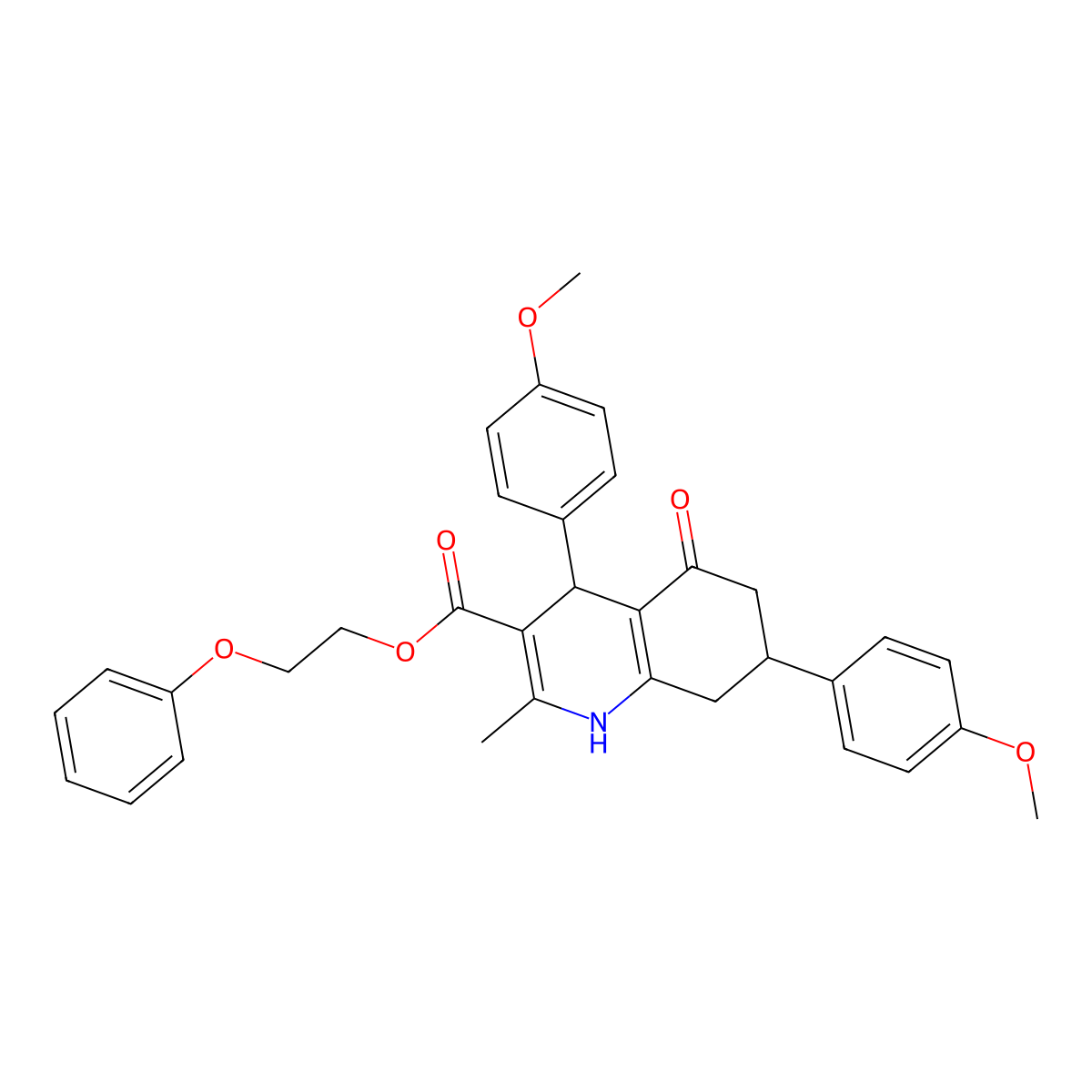 2-Phenoxyethyl 4,7-bis(4-methoxyphenyl)-2-methyl-5-oxo-1,4,5,6,7,8-hexahydroquinoline-3-carboxylate molecular structure, CAS 312586-11-1