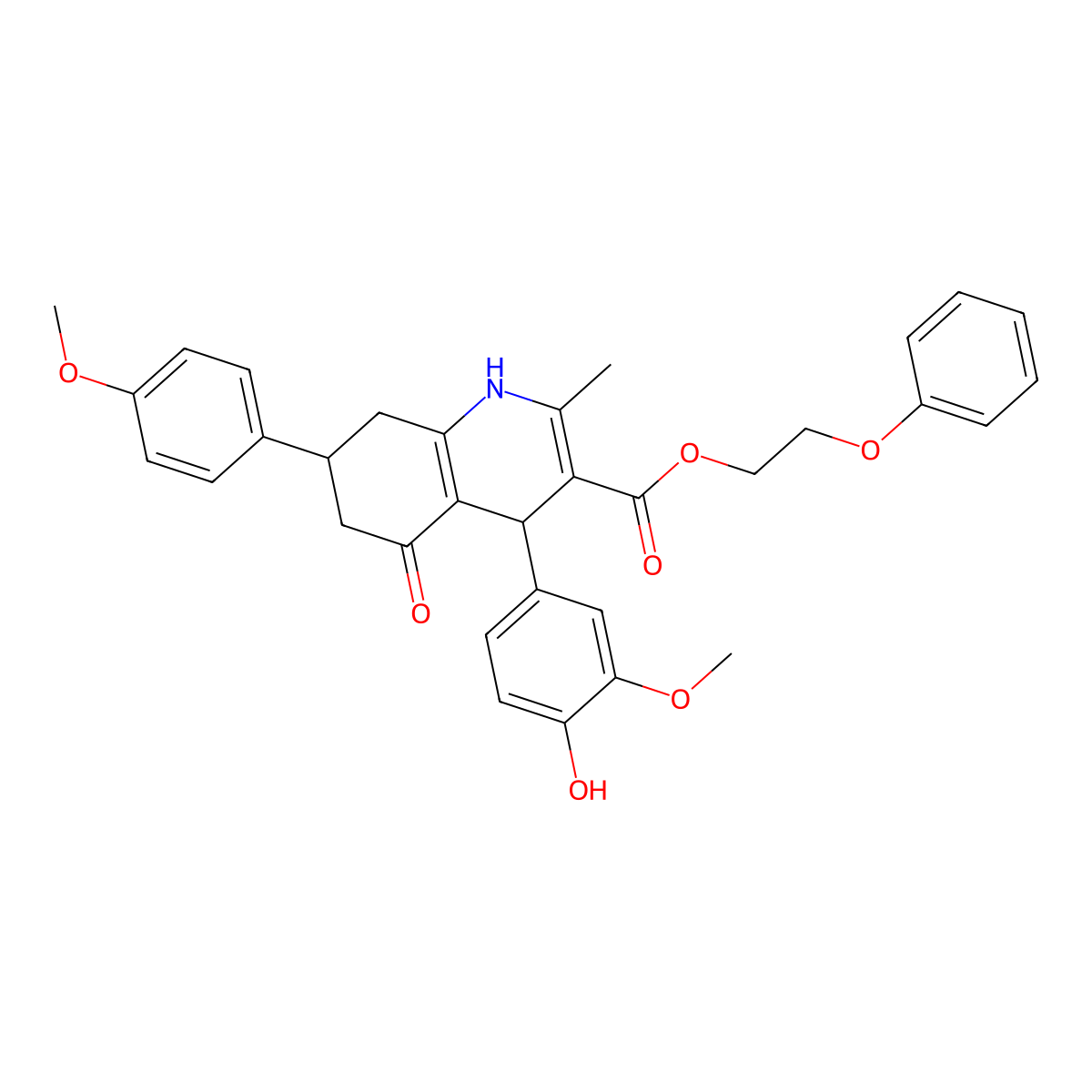 2-Phenoxyethyl 4-(4-hydroxy-3-methoxyphenyl)-7-(4-methoxyphenyl)-2-methyl-5-oxo-1,4,5,6,7,8-hexahydroquinoline-3-carboxylate molecular structure, CAS 312586-13-3