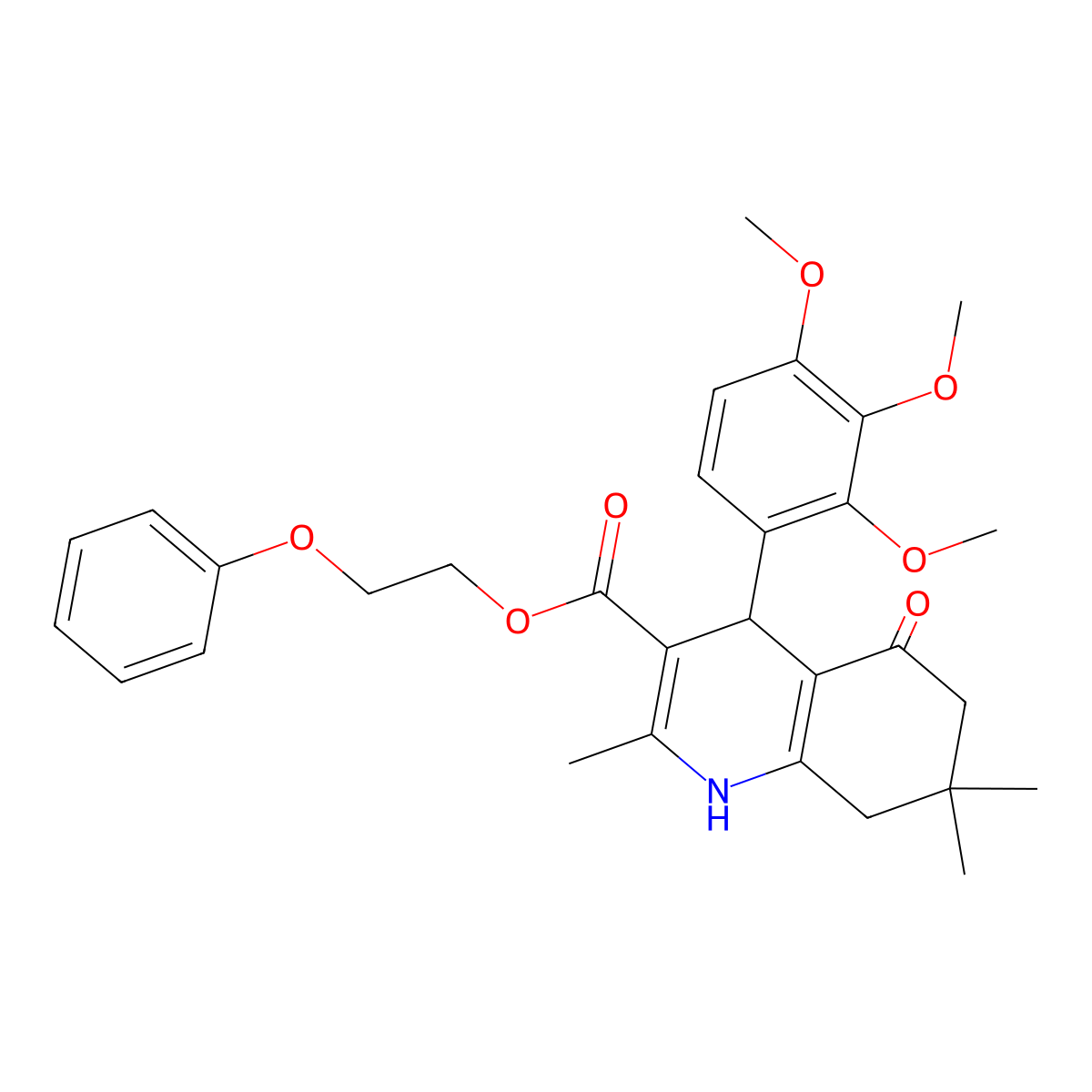 2-Phenoxyethyl 2,7,7-trimethyl-5-oxo-4-(2,3,4-trimethoxyphenyl)-1,4,5,6,7,8-hexahydroquinoline-3-carboxylate molecular structure, CAS 312586-15-5