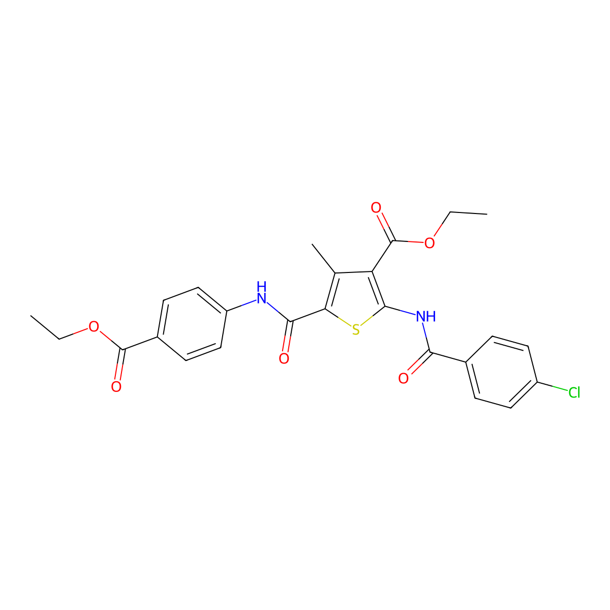 Ethyl 2-[(4-chlorobenzoyl)amino]-5-[(4-ethoxycarbonylphenyl)carbamoyl]-4-methylthiophene-3-carboxylate molecular structure, CAS 312586-18-8