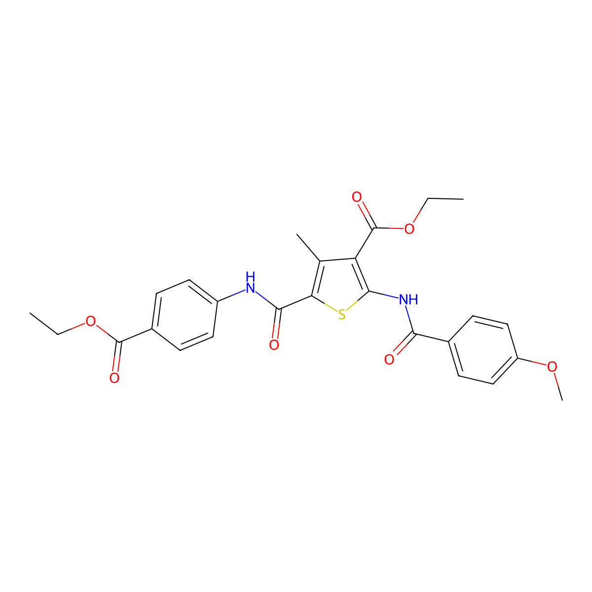 Ethyl 5-[(4-ethoxycarbonylphenyl)carbamoyl]-2-[(4-methoxybenzoyl)amino]-4-methylthiophene-3-carboxylate molecular structure, CAS 312586-20-2