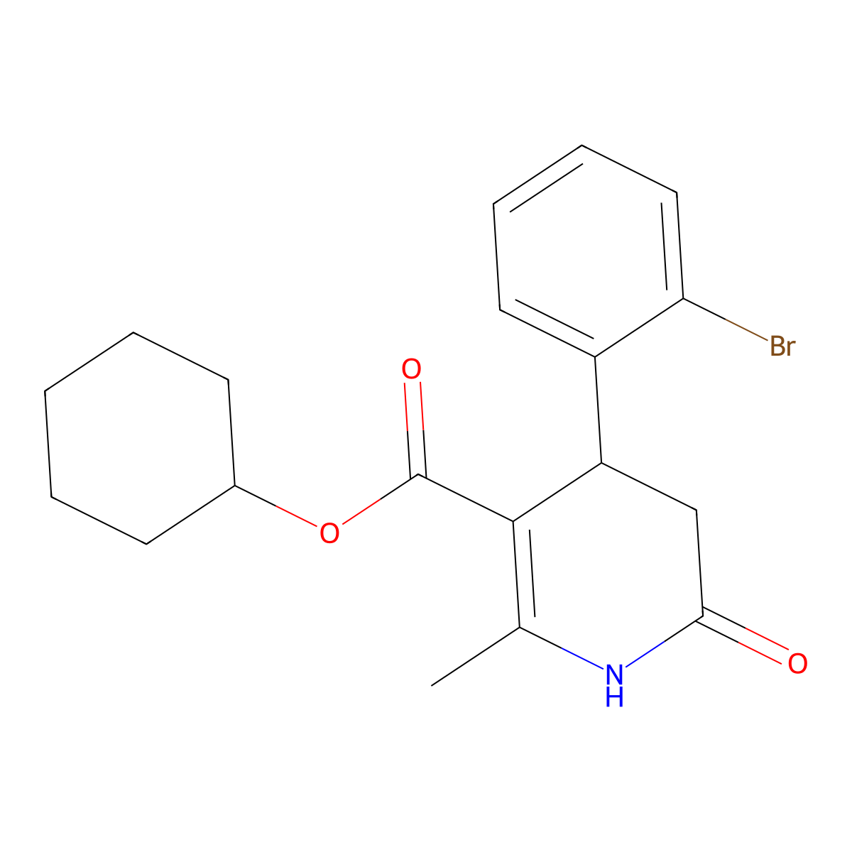 Cyclohexyl 4-(2-bromophenyl)-2-methyl-6-oxo-1,4,5,6-tetrahydropyridine-3-carboxylate molecular structure, CAS 312586-22-4