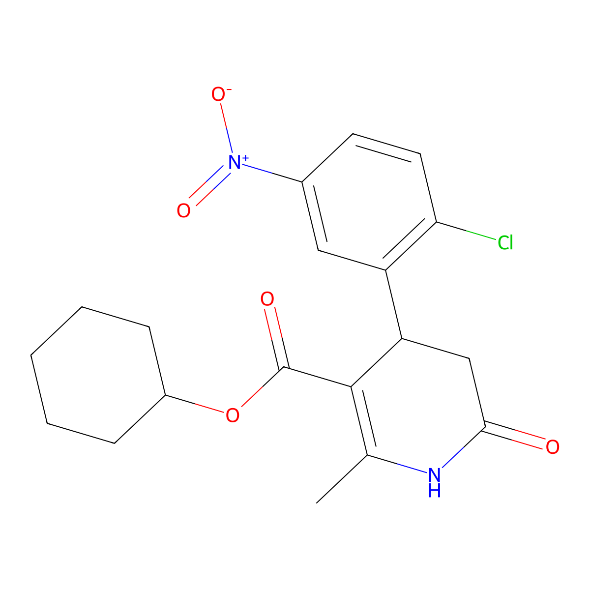 Cyclohexyl 4-(2-chloro-5-nitrophenyl)-2-methyl-6-oxo-1,4,5,6-tetrahydropyridine-3-carboxylate molecular structure, CAS 312586-24-6