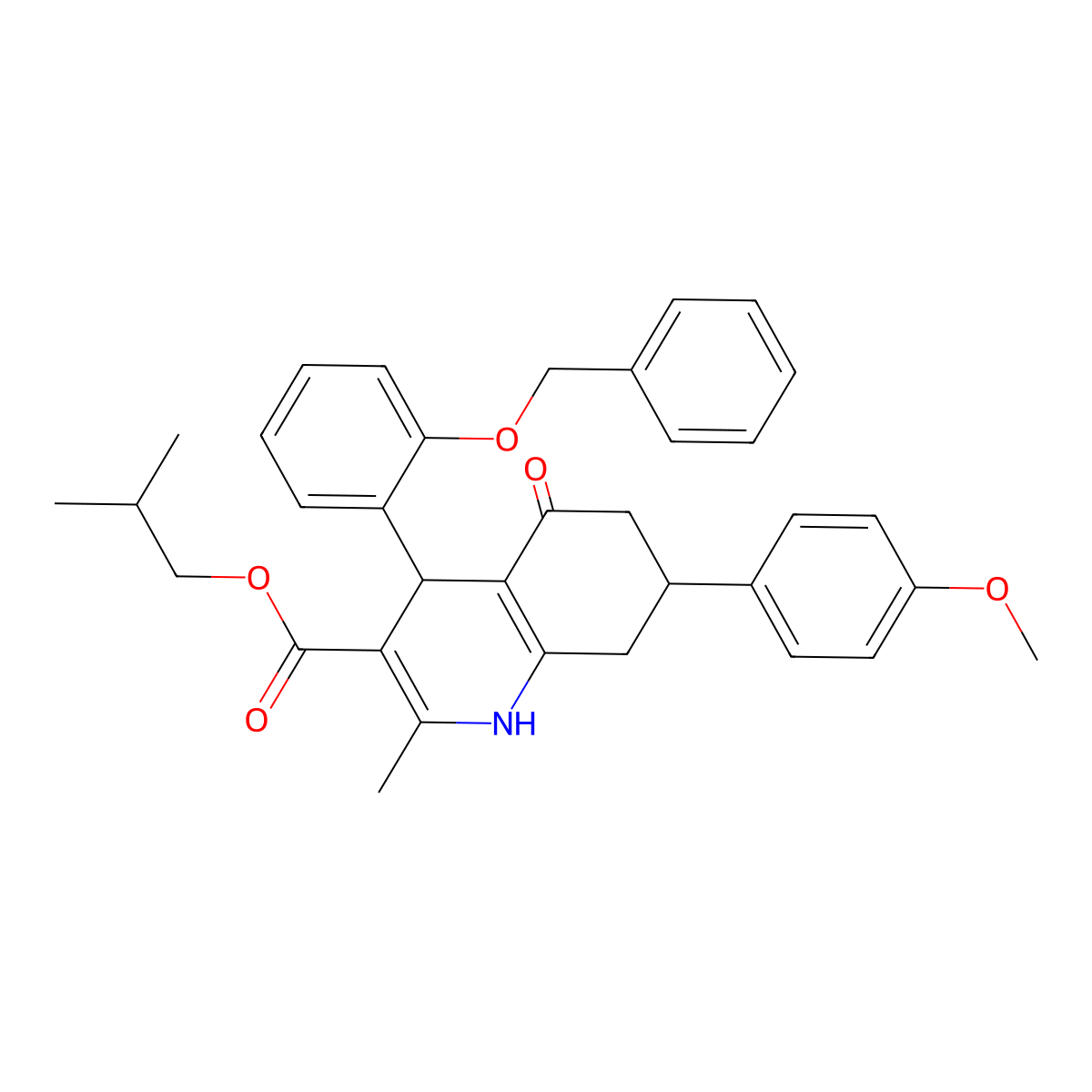 2-Methylpropyl 4-[2-(benzyloxy)phenyl]-7-(4-methoxyphenyl)-2-methyl-5-oxo-1,4,5,6,7,8-hexahydroquinoline-3-carboxylate molecular structure, CAS 312586-43-9