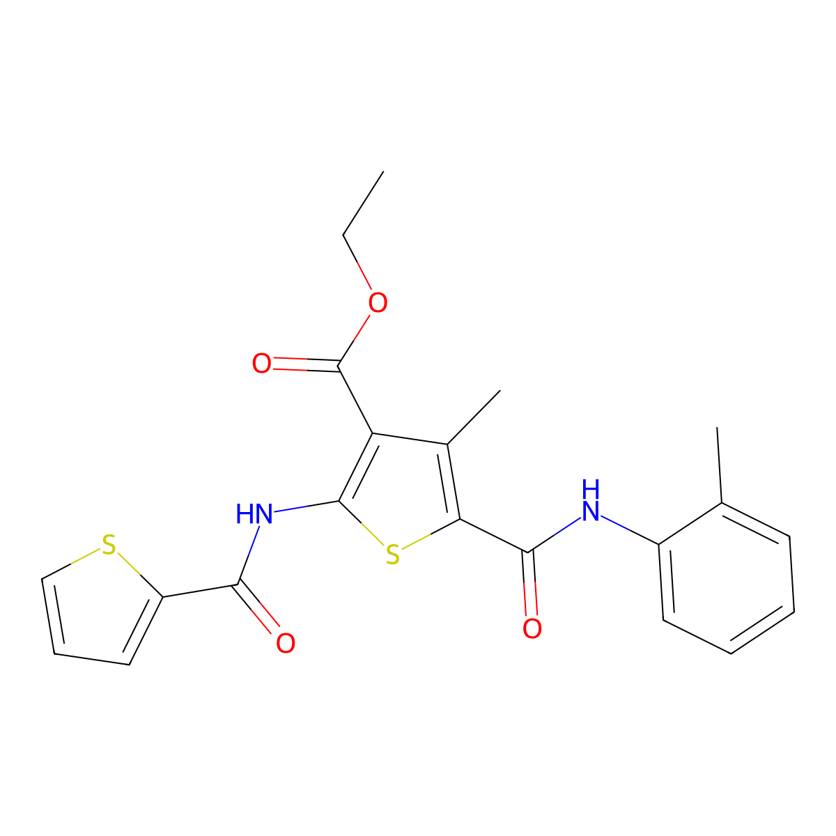 Ethyl 4-methyl-5-[(2-methylphenyl)carbamoyl]-2-[(thiophen-2-ylcarbonyl)amino]thiophene-3-carboxylate molecular structure, CAS 312586-51-9