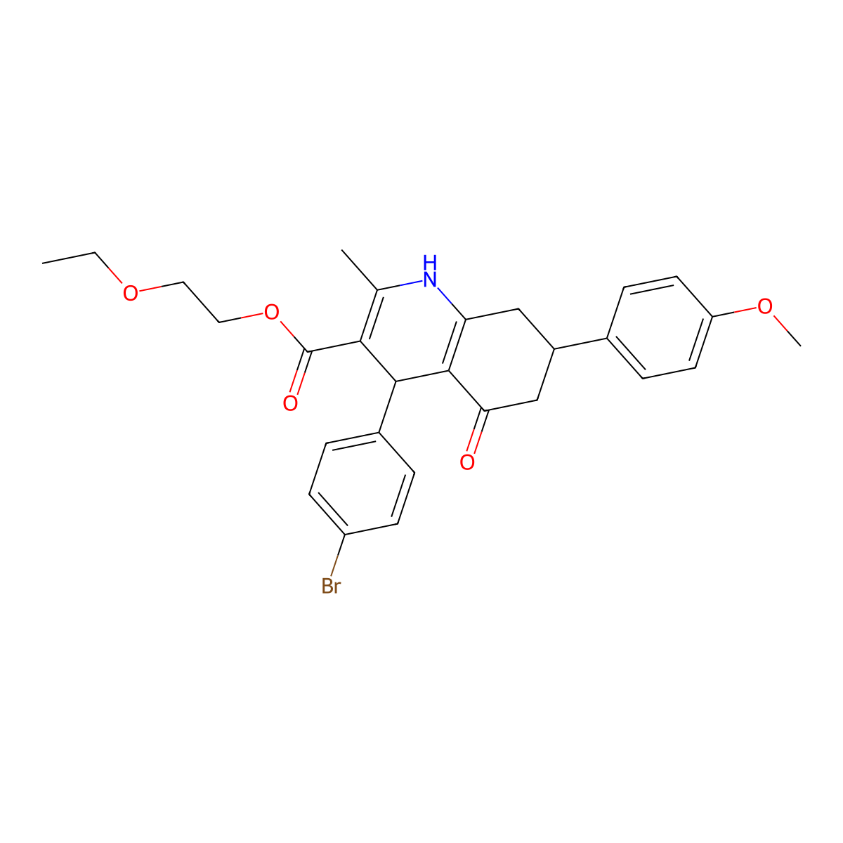 2-Ethoxyethyl 4-(4-bromophenyl)-7-(4-methoxyphenyl)-2-methyl-5-oxo-1,4,5,6,7,8-hexahydroquinoline-3-carboxylate molecular structure, CAS 312586-54-2