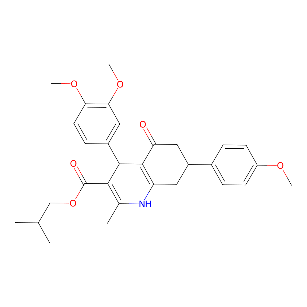 2-Methylpropyl 4-(3,4-dimethoxyphenyl)-7-(4-methoxyphenyl)-2-methyl-5-oxo-1,4,5,6,7,8-hexahydroquinoline-3-carboxylate molecular structure, CAS 312586-59-7