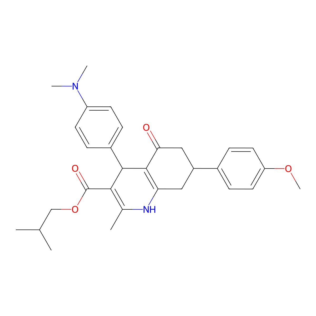 2-Methylpropyl 4-[4-(dimethylamino)phenyl]-7-(4-methoxyphenyl)-2-methyl-5-oxo-1,4,5,6,7,8-hexahydroquinoline-3-carboxylate molecular structure, CAS 312586-66-6