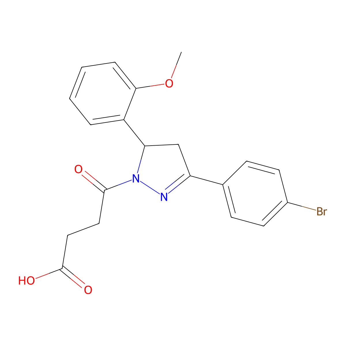 4-(3-(4-bromophenyl)-5-(2-methoxyphenyl)-4,5-dihydro-1H-pyrazol-1-yl)-4-oxobutanoic acid molecular structure, CAS 312586-94-0