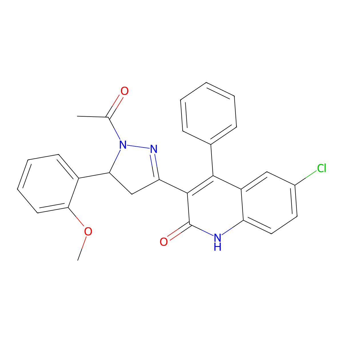 3-(1-acetyl-5-(2-methoxyphenyl)-4,5-dihydro-1H-pyrazol-3-yl)-6-chloro-4-phenylquinolin-2(1H)-one molecular structure, CAS 312586-95-1
