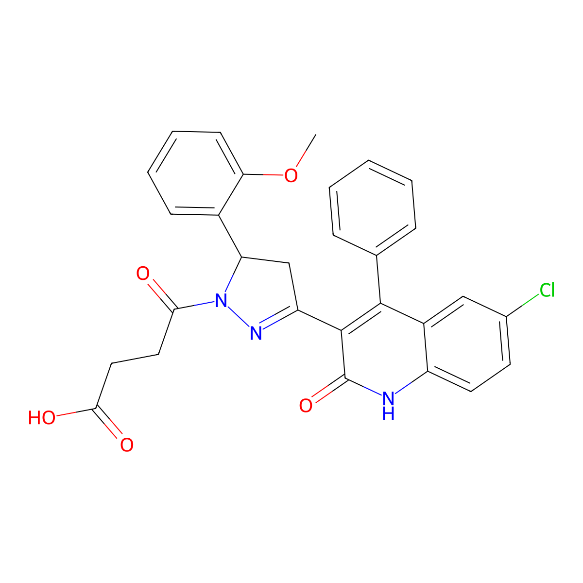 4-[3-(6-chloro-2-hydroxy-4-phenylquinolin-3-yl)-5-(2-methoxyphenyl)-4,5-dihydro-1H-pyrazol-1-yl]-4-oxobutanoic acid molecular structure, CAS 312586-96-2