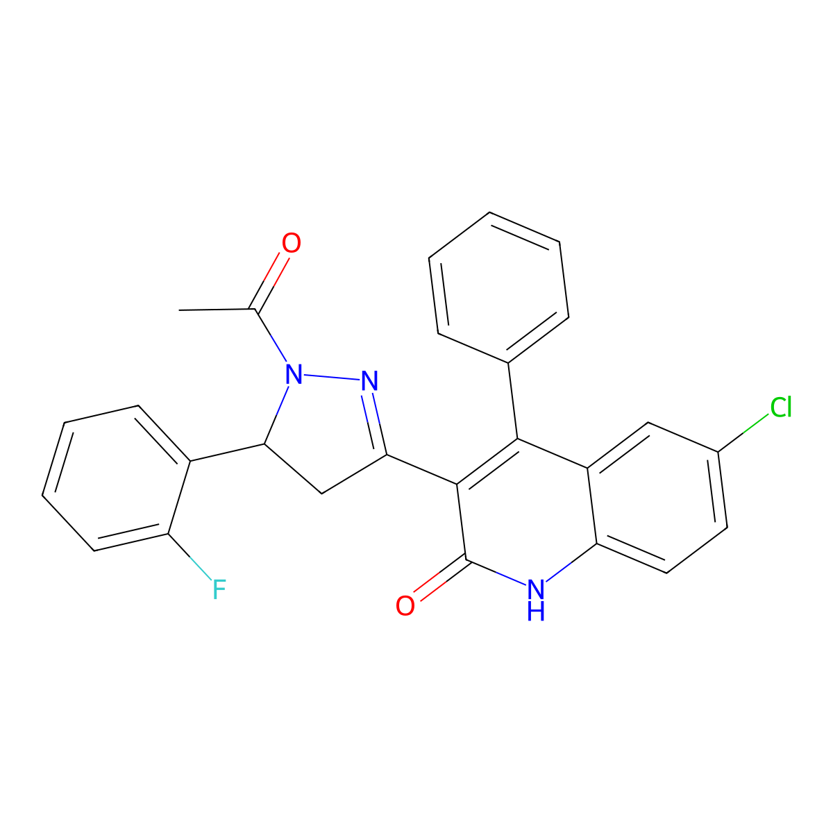 3-(1-acetyl-5-(2-fluorophenyl)-4,5-dihydro-1H-pyrazol-3-yl)-6-chloro-4-phenylquinolin-2(1H)-one molecular structure, CAS 312586-99-5