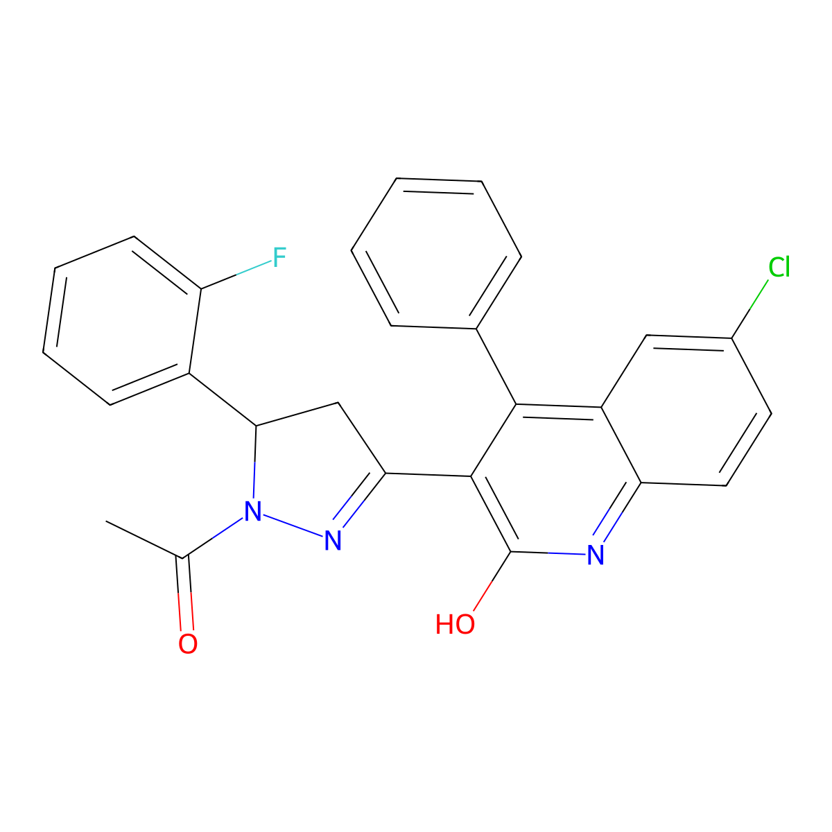 3-(1-acetyl-5-(2-fluorophenyl)-4,5-dihydro-1H-pyrazol-3-yl)-6-chloro-4-phenylquinolin-2(1H)-one molecular structure, CAS 312586-99-5