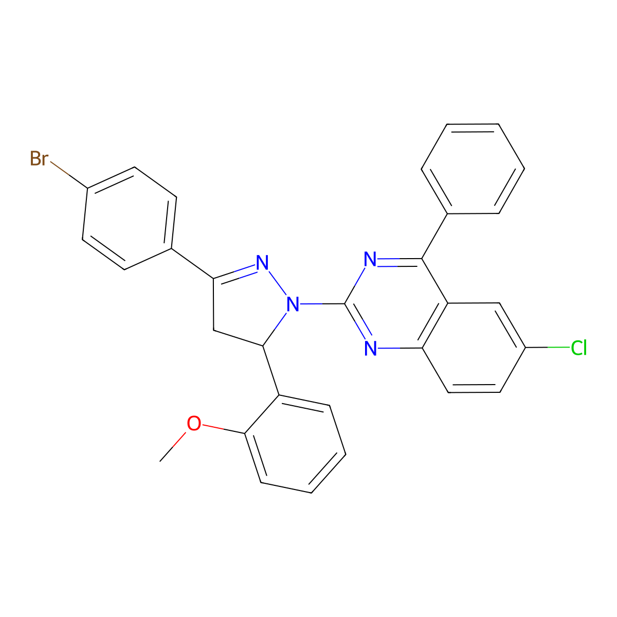 2-[3-(4-bromophenyl)-5-(2-methoxyphenyl)-4,5-dihydro-1H-pyrazol-1-yl]-6-chloro-4-phenylquinazoline molecular structure, CAS 312587-01-2