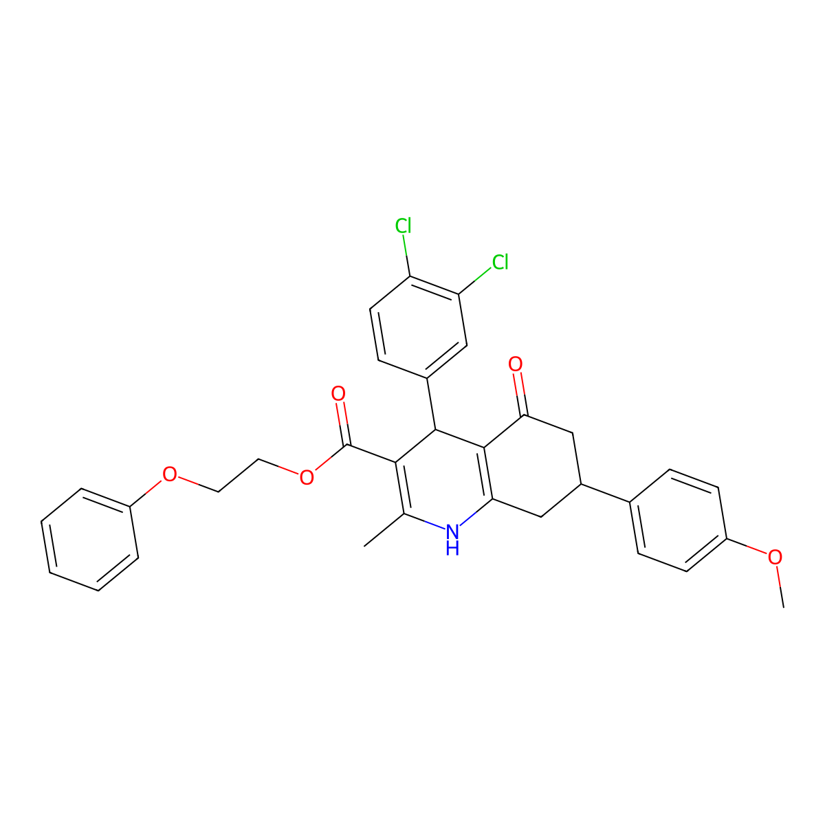 2-Phenoxyethyl 4-(3,4-dichlorophenyl)-7-(4-methoxyphenyl)-2-methyl-5-oxo-1,4,5,6,7,8-hexahydroquinoline-3-carboxylate molecular structure, CAS 312587-23-8
