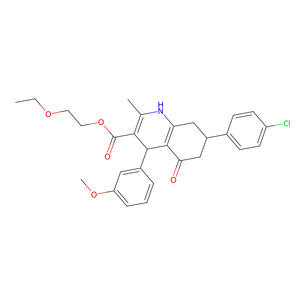 2-Ethoxyethyl 7-(4-chlorophenyl)-4-(3-methoxyphenyl)-2-methyl-5-oxo-1,4,5,6,7,8-hexahydroquinoline-3-carboxylate molecular structure, CAS 312587-29-4