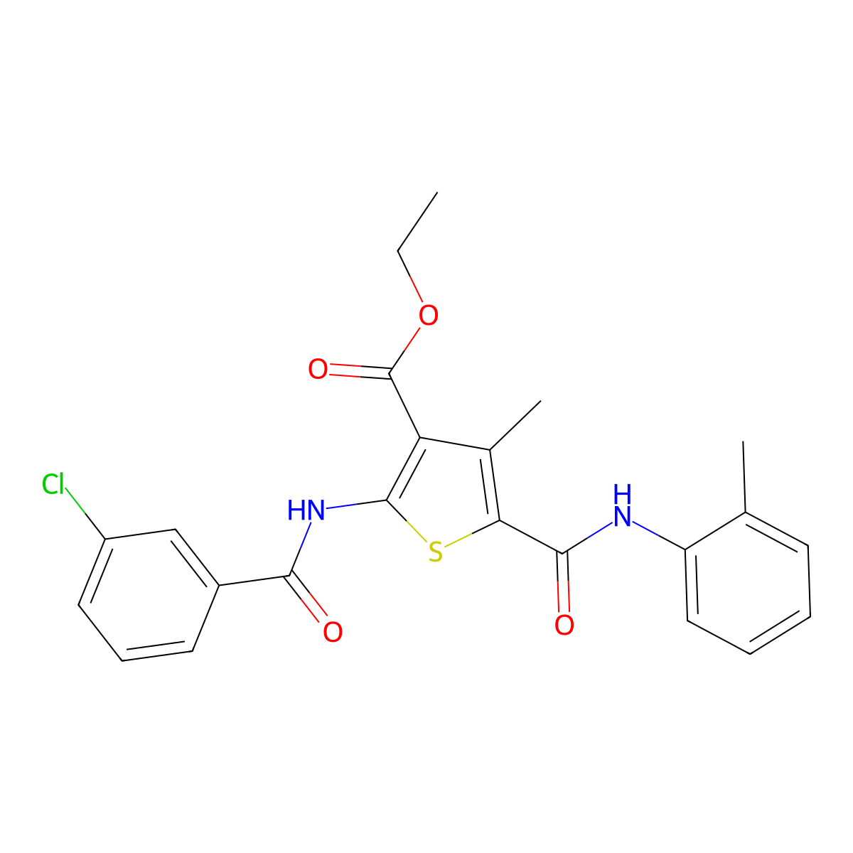 Ethyl 2-[(3-chlorobenzoyl)amino]-4-methyl-5-(2-toluidinocarbonyl)-3-thiophenecarboxylate molecular structure, CAS 312587-33-0
