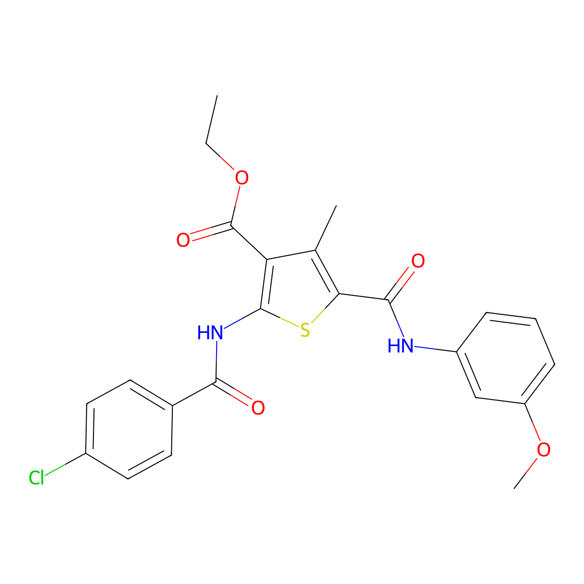 Ethyl 2-{[(4-chlorophenyl)carbonyl]amino}-5-[(3-methoxyphenyl)carbamoyl]-4-methylthiophene-3-carboxylate molecular structure, CAS 312587-51-2