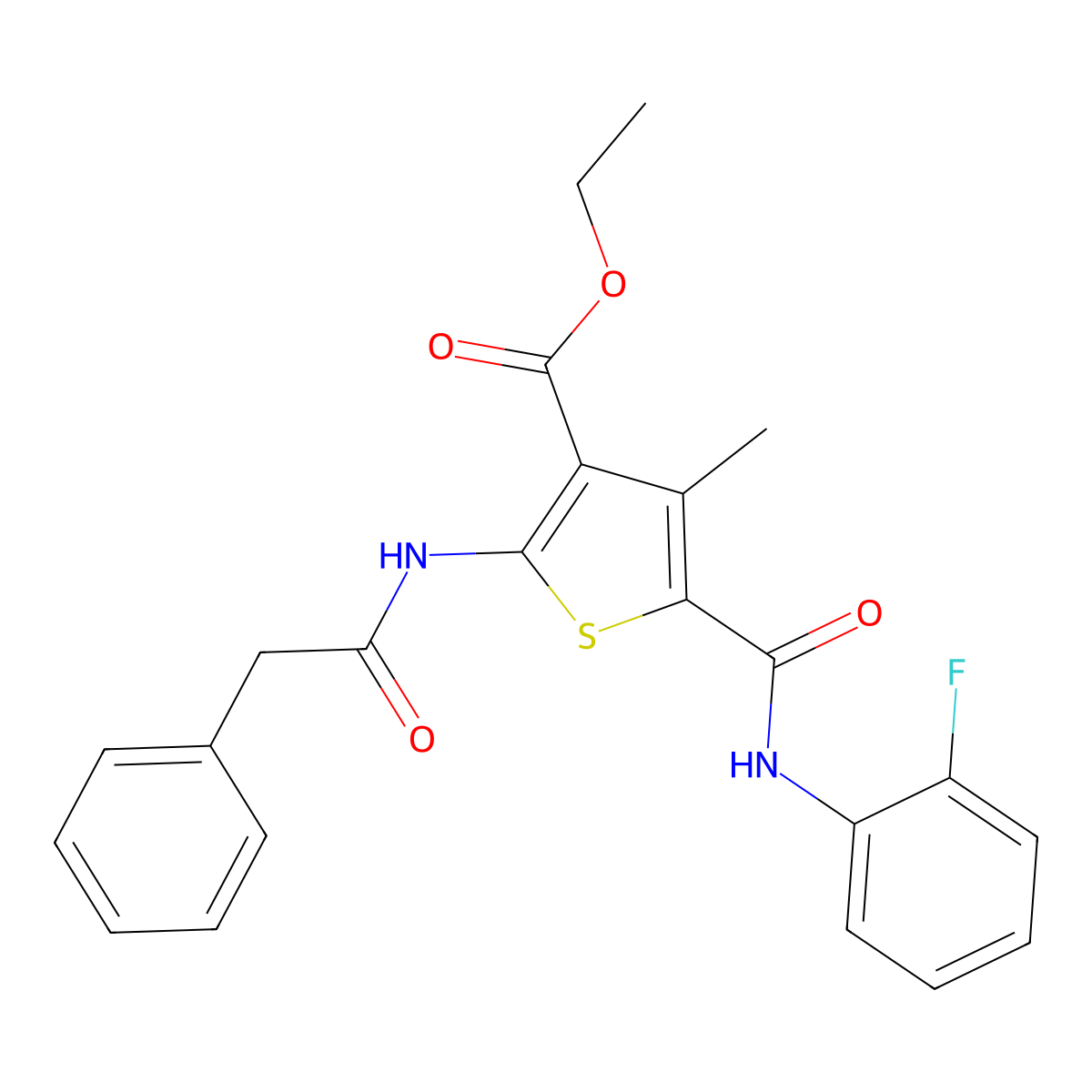 Ethyl 5-[(2-fluorophenyl)carbamoyl]-4-methyl-2-[(phenylacetyl)amino]thiophene-3-carboxylate molecular structure, CAS 312587-52-3