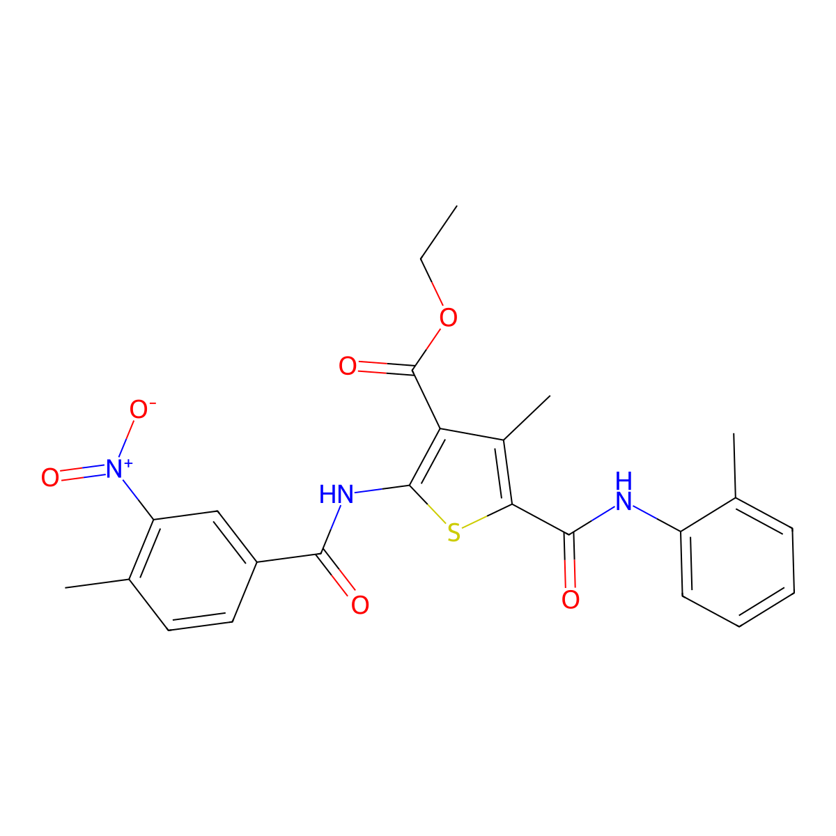 Ethyl 4-methyl-2-(4-methyl-3-nitrobenzamido)-5-[(2-methylphenyl)carbamoyl]thiophene-3-carboxylate molecular structure, CAS 312587-54-5