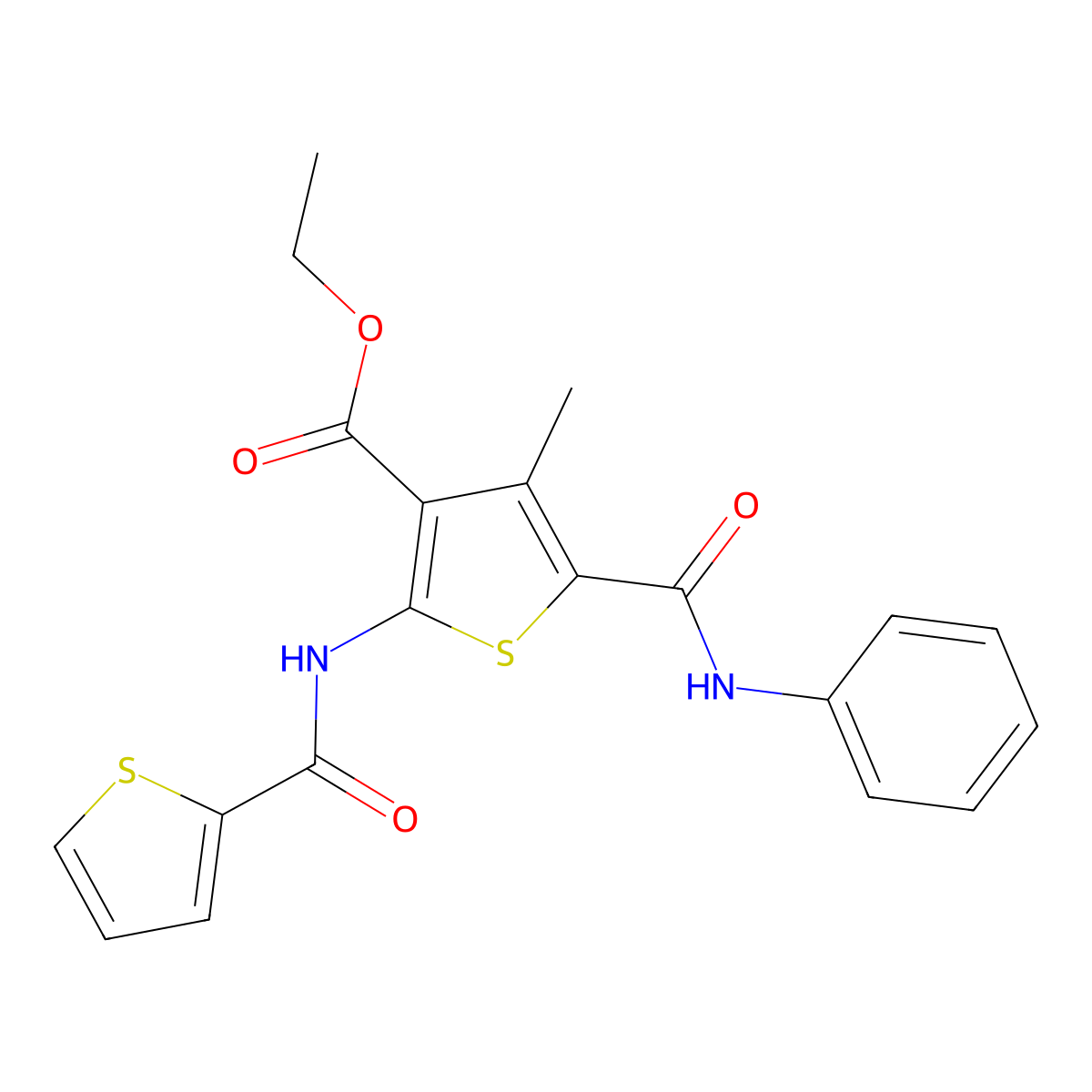 Ethyl 4-methyl-5-(phenylcarbamoyl)-2-[(thiophen-2-ylcarbonyl)amino]thiophene-3-carboxylate molecular structure, CAS 312589-69-8