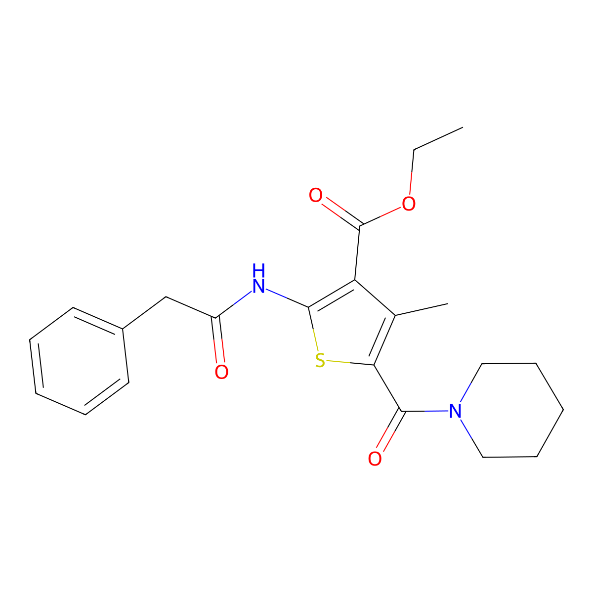 Ethyl 4-methyl-2-[(phenylacetyl)amino]-5-(1-piperidinylcarbonyl)-3-thiophenecarboxylate molecular structure, CAS 312589-70-1