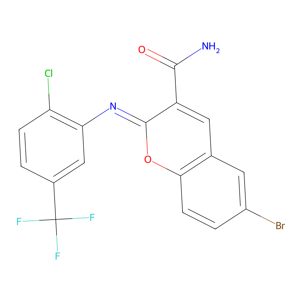 (2Z)-6-bromo-2-{[2-chloro-5-(trifluoromethyl)phenyl]imino}-2H-chromene-3-carboxamide molecular structure, CAS 312590-00-4