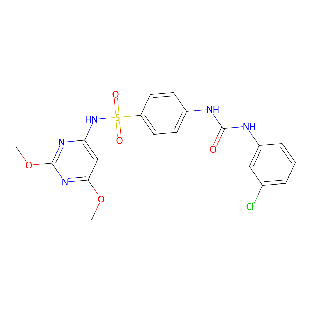 4-(3-(3-chlorophenyl)ureido)-N-(2,6-dimethoxypyrimidin-4-yl)benzenesulfonamide molecular structure, CAS 312590-36-6
