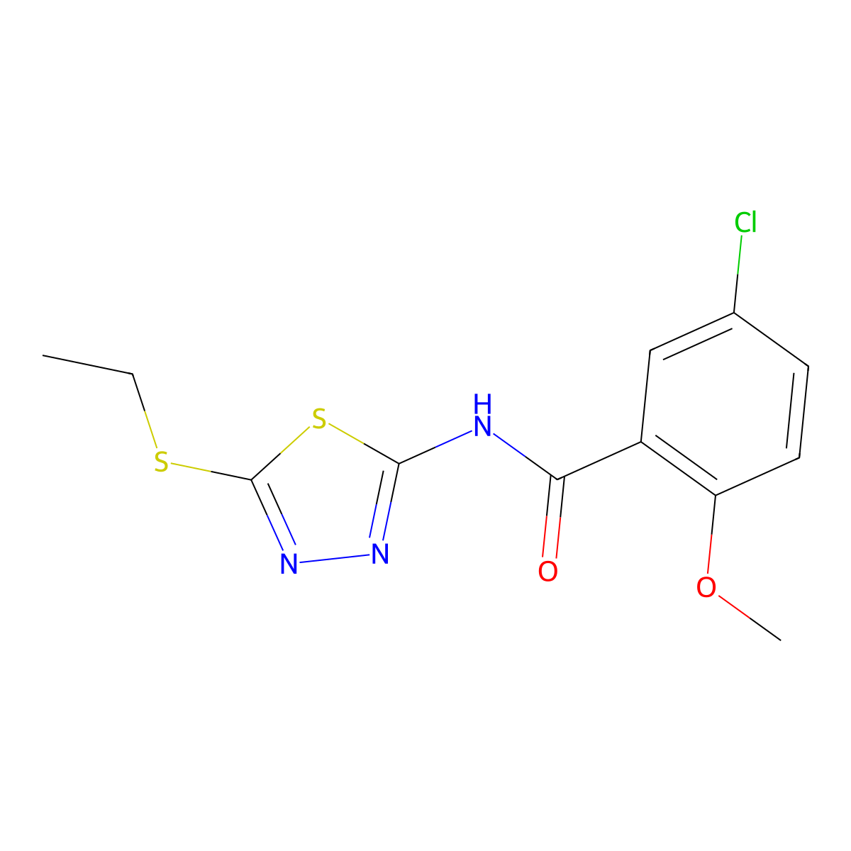 5-chloro-N-[5-(ethylsulfanyl)-1,3,4-thiadiazol-2-yl]-2-methoxybenzamide molecular structure, CAS 312591-33-6