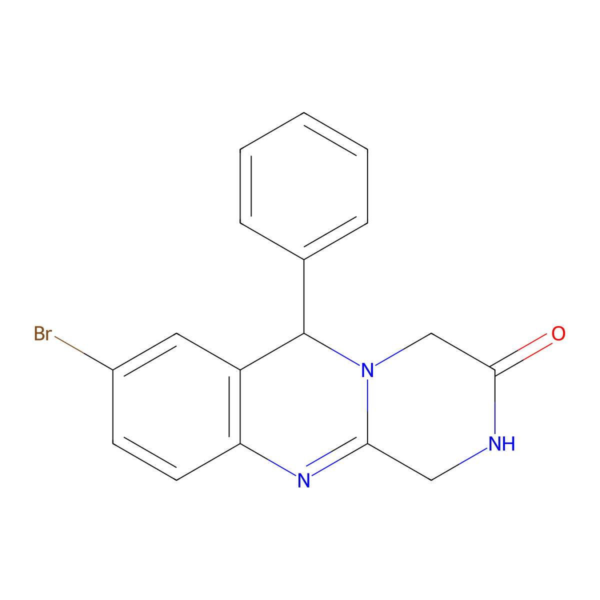 8-Bromo-6-phenyl-1,2,4,6-tetrahydropyrazino[2,1-b]quinazolin-3-one molecular structure, CAS 312591-71-2