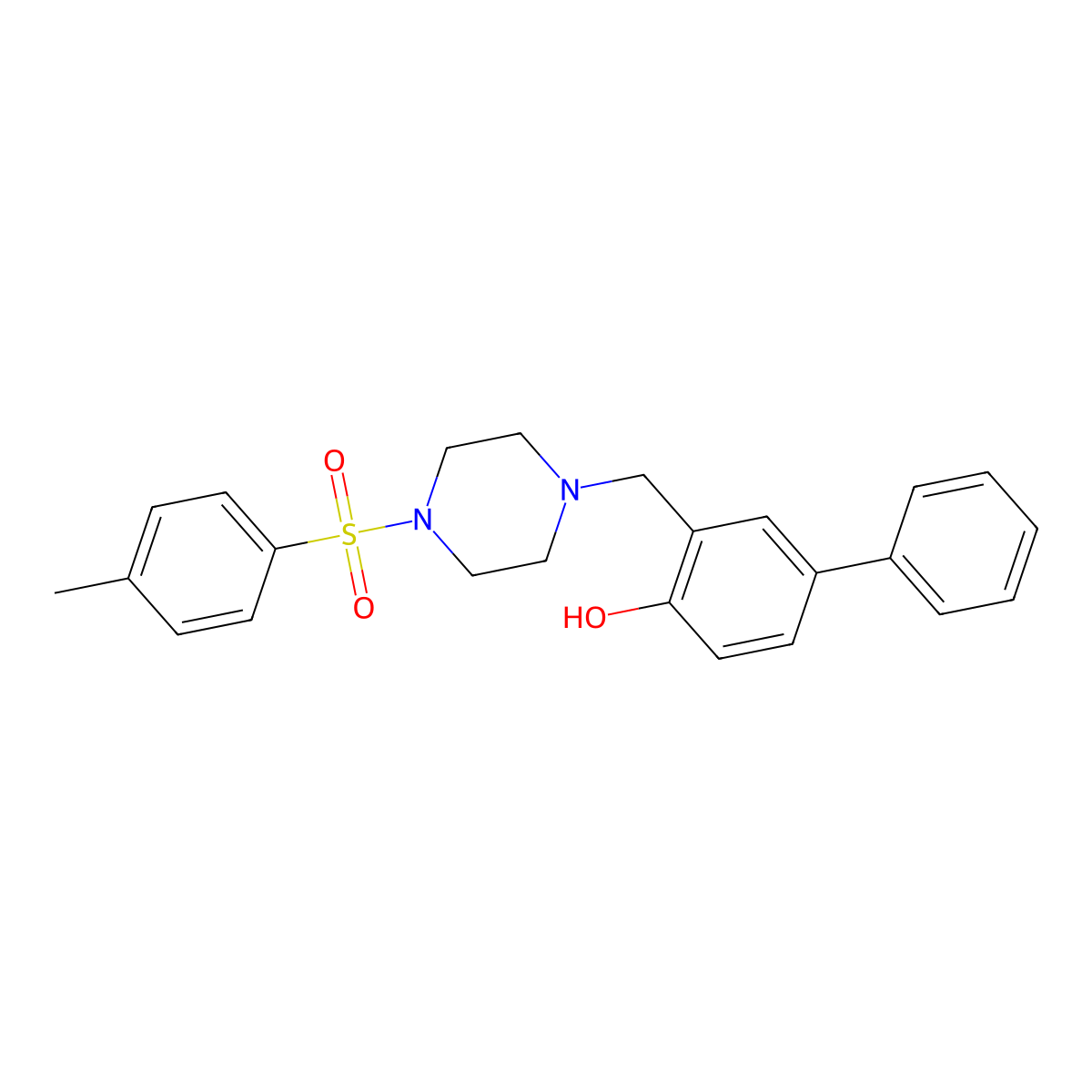 3-((4-Tosylpiperazin-1-yl)methyl)-[1,1'-biphenyl]-4-ol molecular structure, CAS 312592-17-9