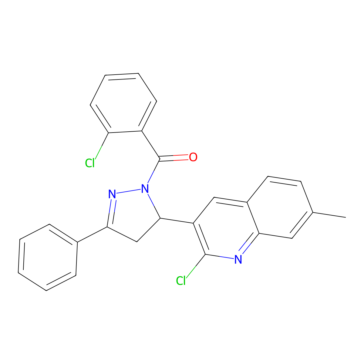 (5-(2-chloro-7-methylquinolin-3-yl)-3-phenyl-4,5-dihydro-1H-pyrazol-1-yl)(2-chlorophenyl)methanone molecular structure, CAS 312592-93-1