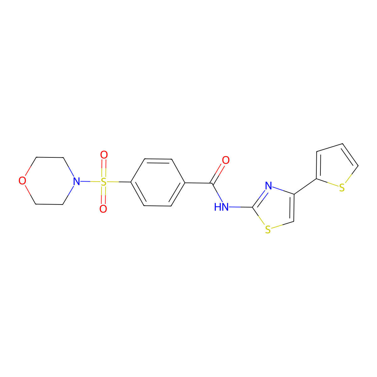 4-(morpholinosulfonyl)-N-(4-(thiophen-2-yl)thiazol-2-yl)benzamide molecular structure, CAS 312592-98-6