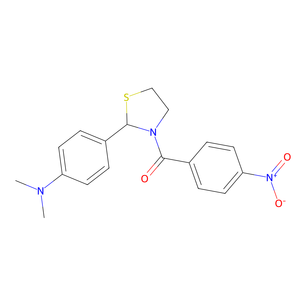 (2-(4-(Dimethylamino)phenyl)thiazolidin-3-yl)(4-nitrophenyl)methanone molecular structure, CAS 312594-65-3
