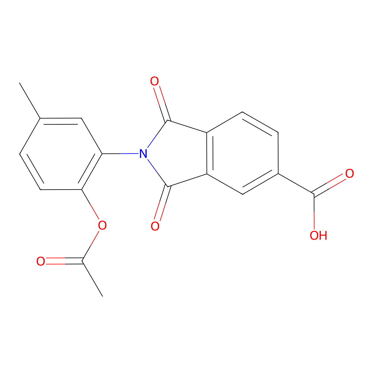 2-[2-(acetyloxy)-5-methylphenyl]-1,3-dioxo-2,3-dihydro-1H-isoindole-5-carboxylic acid molecular structure, CAS 312594-94-8