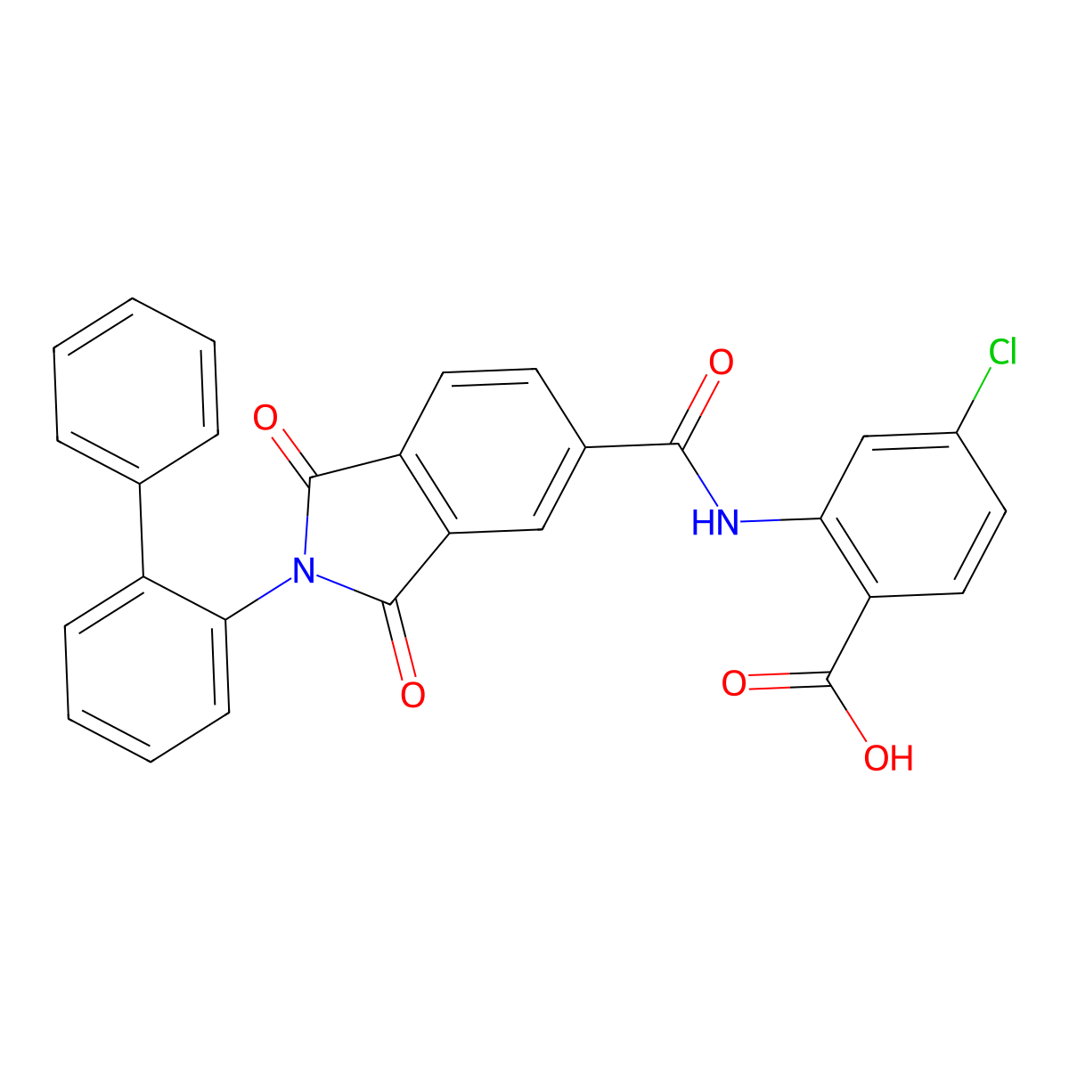2-({[2-(biphenyl-2-yl)-1,3-dioxo-2,3-dihydro-1H-isoindol-5-yl]carbonyl}amino)-4-chlorobenzoic acid molecular structure, CAS 312595-03-2