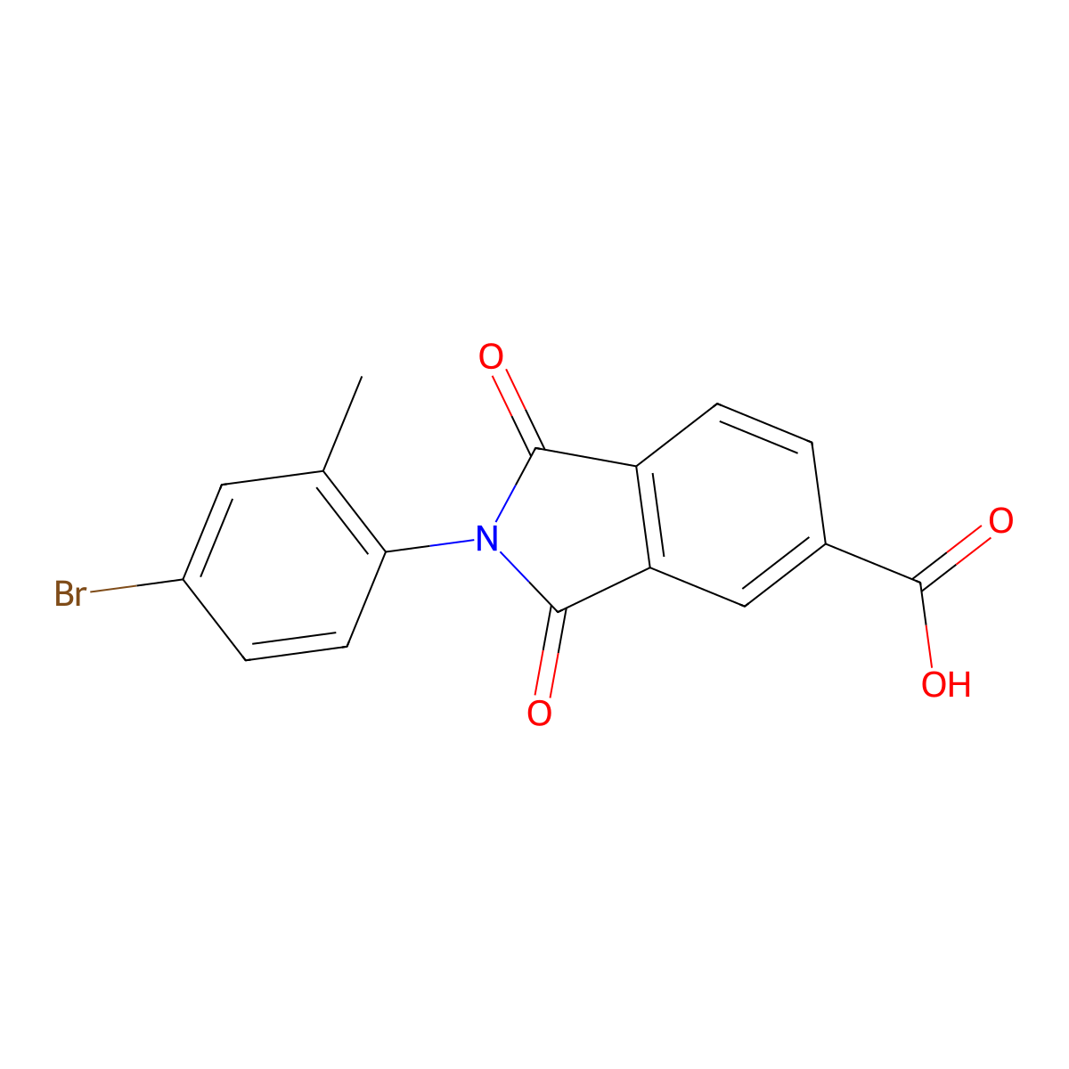 2-(4-bromo-2-methylphenyl)-1,3-dioxo-2,3-dihydro-1H-isoindole-5-carboxylic acid molecular structure, CAS 312595-28-1