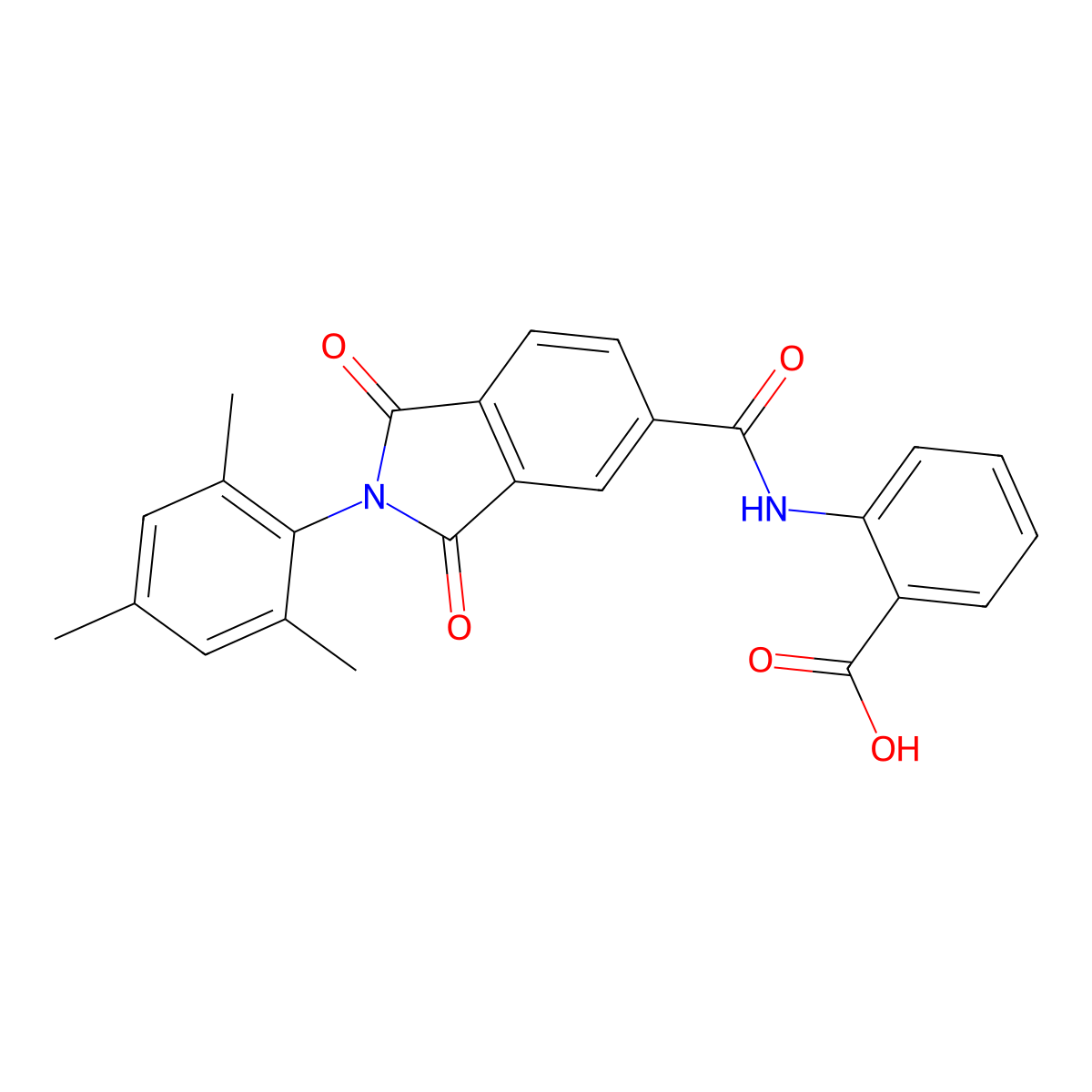 2-({[1,3-dioxo-2-(2,4,6-trimethylphenyl)-2,3-dihydro-1H-isoindol-5-yl]carbonyl}amino)benzoic acid molecular structure, CAS 312595-33-8