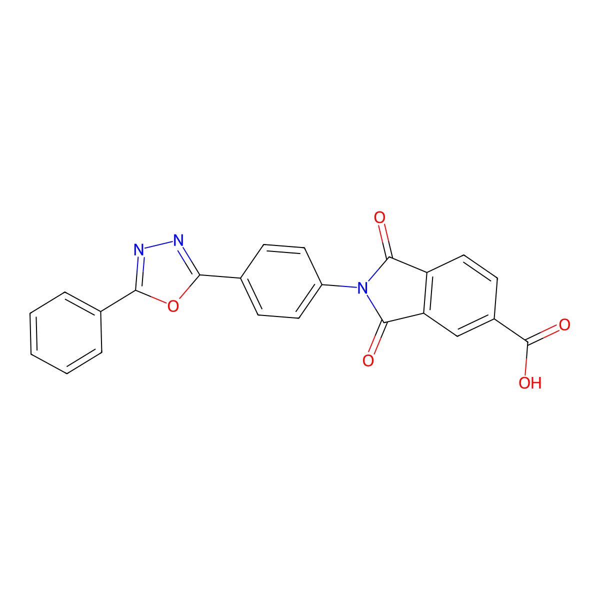 1,3-dioxo-2-[4-(5-phenyl-1,3,4-oxadiazol-2-yl)phenyl]-2,3-dihydro-1H-isoindole-5-carboxylic acid molecular structure, CAS 312595-50-9