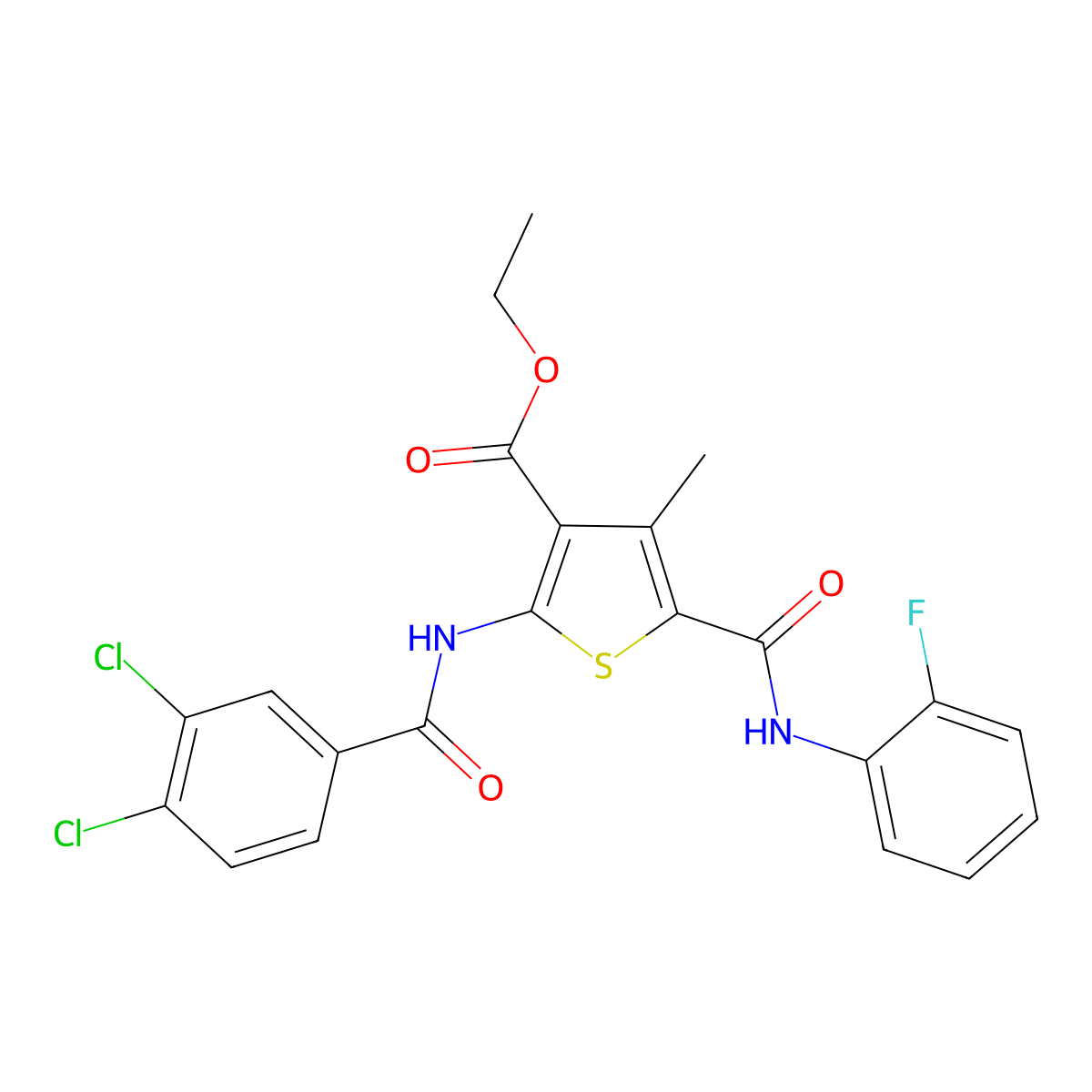 Ethyl 2-(3,4-dichlorobenzamido)-5-[(2-fluorophenyl)carbamoyl]-4-methylthiophene-3-carboxylate molecular structure, CAS 312595-86-1