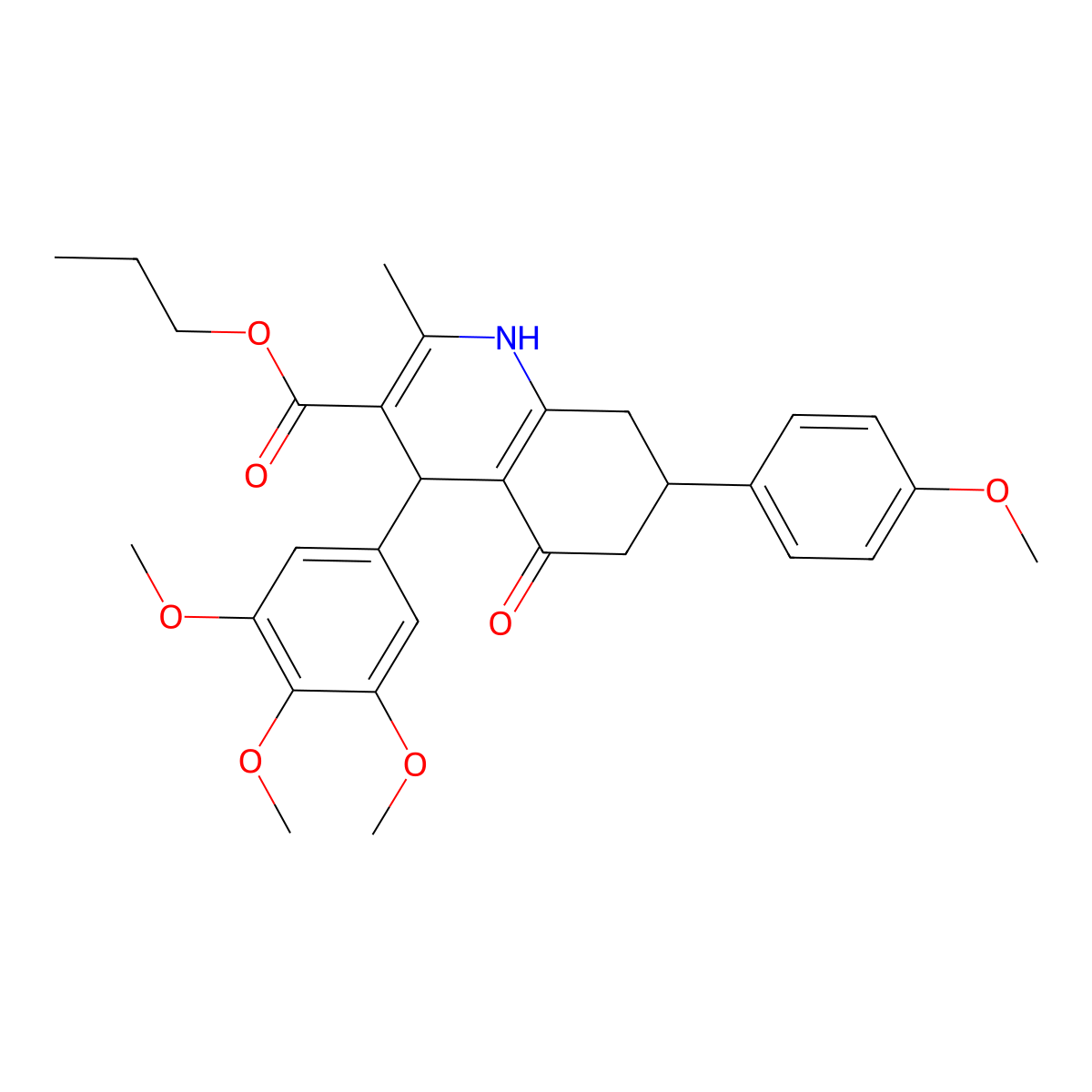 Propyl 7-(4-methoxyphenyl)-2-methyl-5-oxo-4-(3,4,5-trimethoxyphenyl)-1,4,5,6,7,8-hexahydroquinoline-3-carboxylate molecular structure, CAS 312595-95-2
