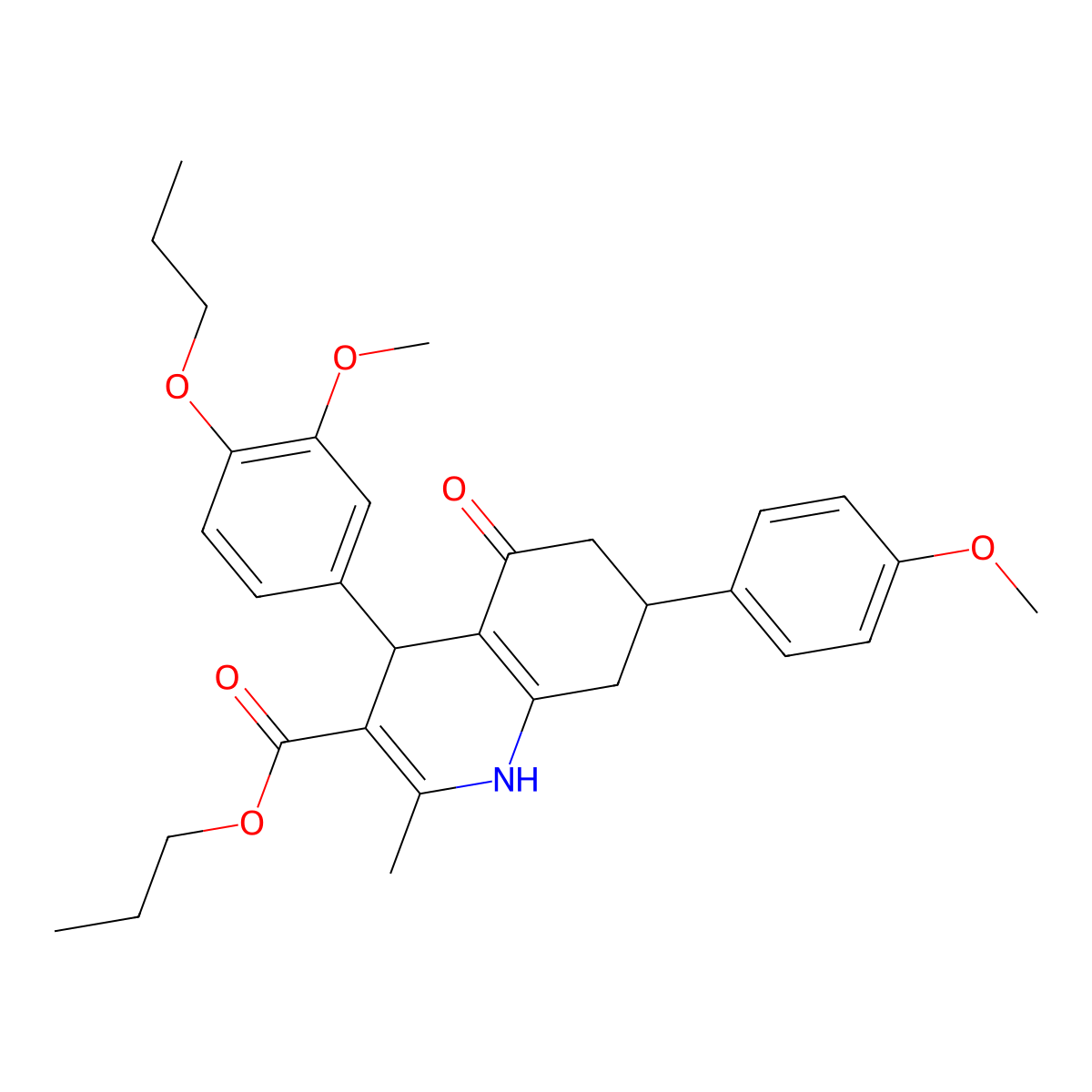 Propyl 7-(4-methoxyphenyl)-4-(3-methoxy-4-propoxyphenyl)-2-methyl-5-oxo-1,4,5,6,7,8-hexahydroquinoline-3-carboxylate molecular structure, CAS 312596-02-4